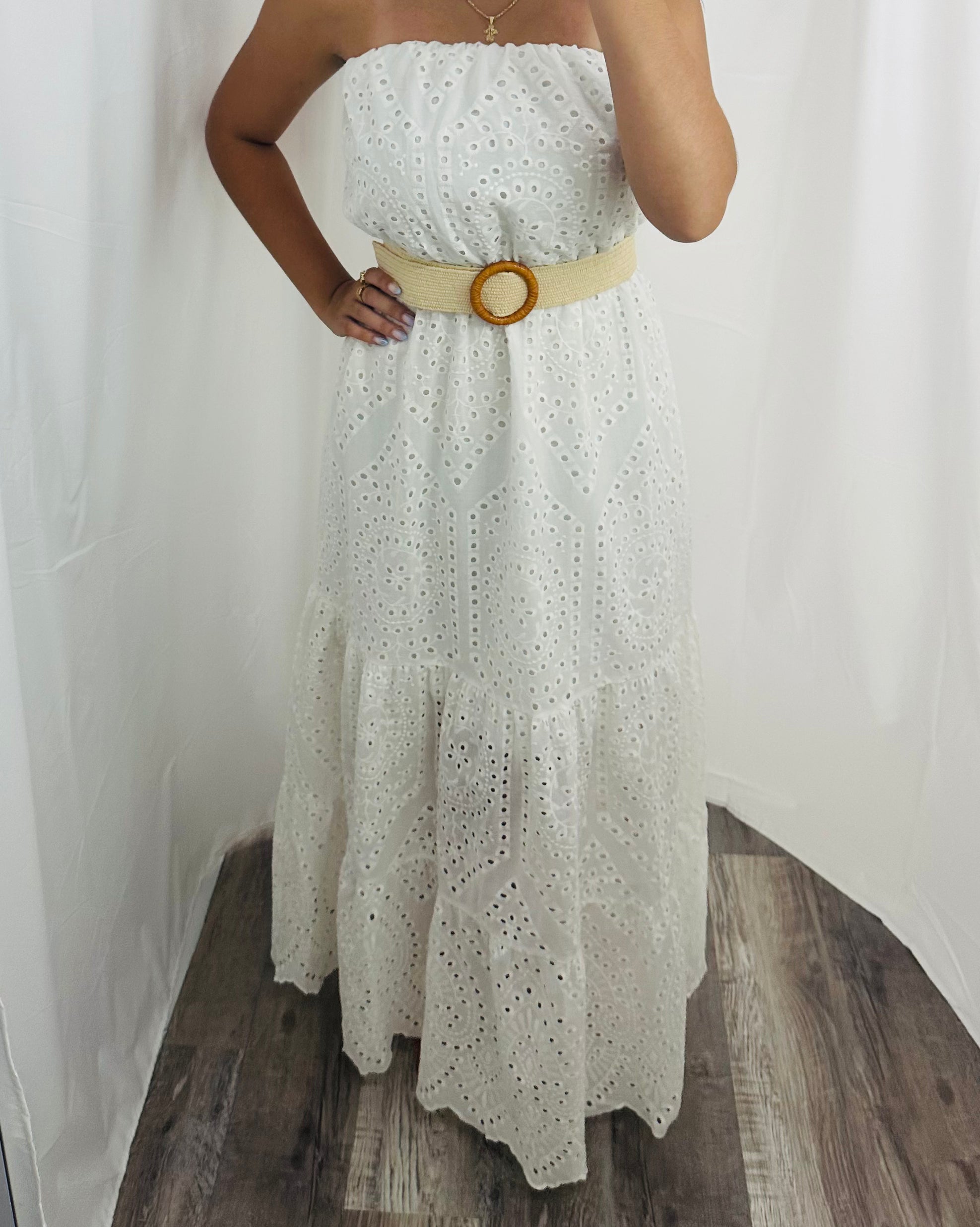 strapless eyelet dress Women's Gentle Bloom Floral Mini in Light Sage catching lace with the most luxurious twist ASTR the Label Women's Deasia
